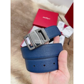 Ferragamo Fashion Calf Leather Pure Copper Buckle 35mm Belt Navy