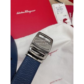 Ferragamo Fashion Calf Leather Pure Copper Buckle 35mm Belt Navy