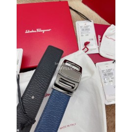 Ferragamo Fashion Calf Leather Pure Copper Buckle 35mm Belt Navy