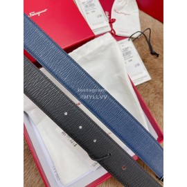 Ferragamo Fashion Calf Leather Pure Copper Buckle 35mm Belt Navy