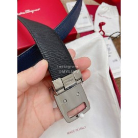 Ferragamo Fashion Calf Leather Pure Copper Buckle 35mm Belt Navy