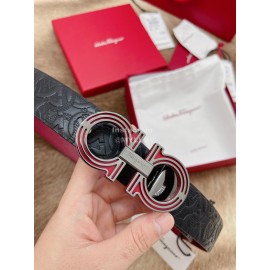 Ferragamo Embossed Cowhide Pure Copper Buckle 35mm Belt Wine Red