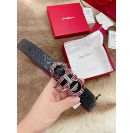 Ferragamo Embossed Cowhide Pure Copper Buckle 35mm Belt Wine Red