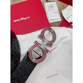 Ferragamo Embossed Cowhide Pure Copper Buckle 35mm Belt Wine Red