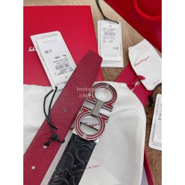 Ferragamo Embossed Cowhide Pure Copper Buckle 35mm Belt Wine Red