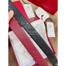 Ferragamo Embossed Cowhide Pure Copper Buckle 35mm Belt Wine Red