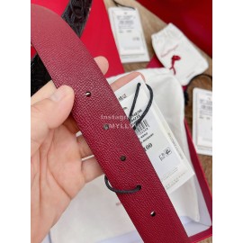 Ferragamo Embossed Cowhide Pure Copper Buckle 35mm Belt Wine Red