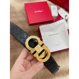 Ferragamo Embossed Cowhide Pure Copper Buckle 35mm Belt Brown