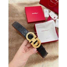 Ferragamo Embossed Cowhide Pure Copper Buckle 35mm Belt Brown