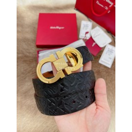 Ferragamo Embossed Cowhide Pure Copper Buckle 35mm Belt Brown