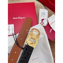 Ferragamo Embossed Cowhide Pure Copper Buckle 35mm Belt Brown