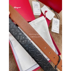 Ferragamo Embossed Cowhide Pure Copper Buckle 35mm Belt Brown