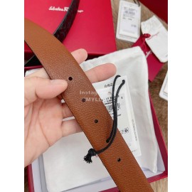 Ferragamo Embossed Cowhide Pure Copper Buckle 35mm Belt Brown