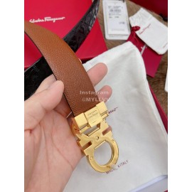 Ferragamo Embossed Cowhide Pure Copper Buckle 35mm Belt Brown