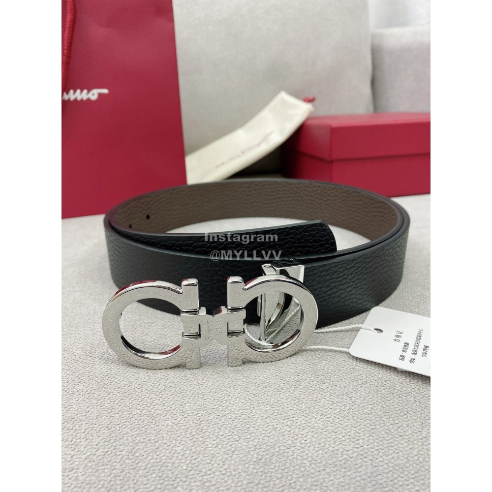 Ferragamo Black Cowhide Pure Copper Gancini Buckle 35mm Belt 