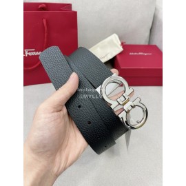 Ferragamo Black Cowhide Pure Copper Gancini Buckle 35mm Belt 