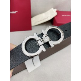 Ferragamo Black Cowhide Pure Copper Gancini Buckle 35mm Belt 