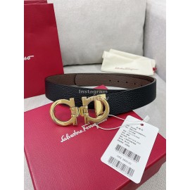 Ferragamo Black Cowhide Pure Copper Gold Gancini Buckle 35mm Belt 