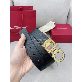 Ferragamo Black Cowhide Pure Copper Gold Gancini Buckle 35mm Belt 