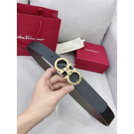 Ferragamo Black Cowhide Pure Copper Gold Gancini Buckle 35mm Belt 