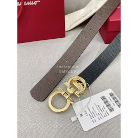 Ferragamo Black Cowhide Pure Copper Gold Gancini Buckle 35mm Belt 