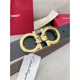 Ferragamo Black Cowhide Pure Copper Gold Gancini Buckle 35mm Belt 