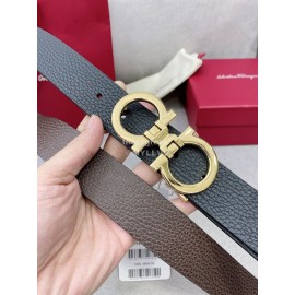 Ferragamo Black Cowhide Pure Copper Gold Gancini Buckle 35mm Belt 