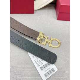 Ferragamo Black Cowhide Pure Copper Gold Gancini Buckle 35mm Belt 