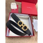Ferragamo New Cowhide Pure Copper Buckle 25mm Belt For Women Black