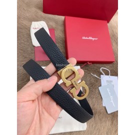 Ferragamo New Cowhide Pure Copper Buckle 25mm Belt For Women Black