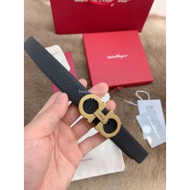 Ferragamo New Cowhide Pure Copper Buckle 25mm Belt For Women Black