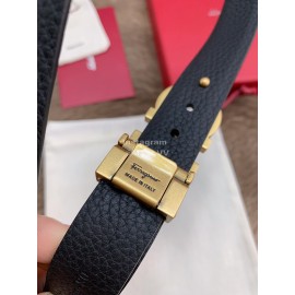 Ferragamo New Cowhide Pure Copper Buckle 25mm Belt For Women Black