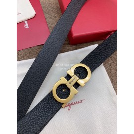 Ferragamo New Cowhide Pure Copper Buckle 25mm Belt For Women Black