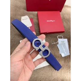 Ferragamo New Cowhide Pure Copper Buckle 25mm Belt For Women Blue