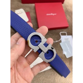 Ferragamo New Cowhide Pure Copper Buckle 25mm Belt For Women Blue