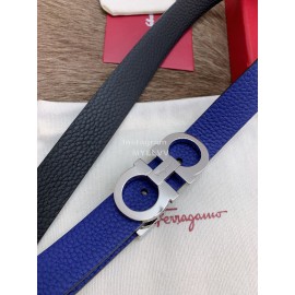 Ferragamo New Cowhide Pure Copper Buckle 25mm Belt For Women Blue