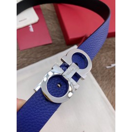 Ferragamo New Cowhide Pure Copper Buckle 25mm Belt For Women Blue