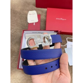 Ferragamo New Cowhide Pure Copper Buckle 25mm Belt For Women Blue