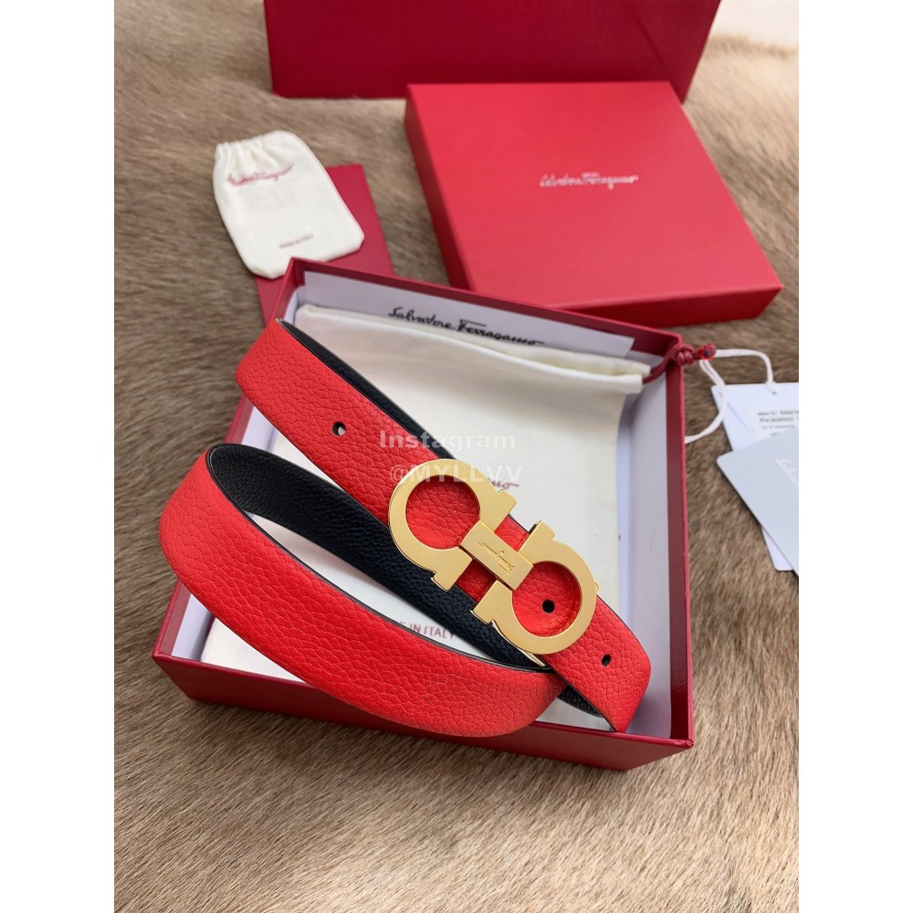 Ferragamo New Cowhide Pure Copper Buckle 25mm Belt For Women Red