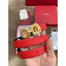Ferragamo New Cowhide Pure Copper Buckle 25mm Belt For Women Red