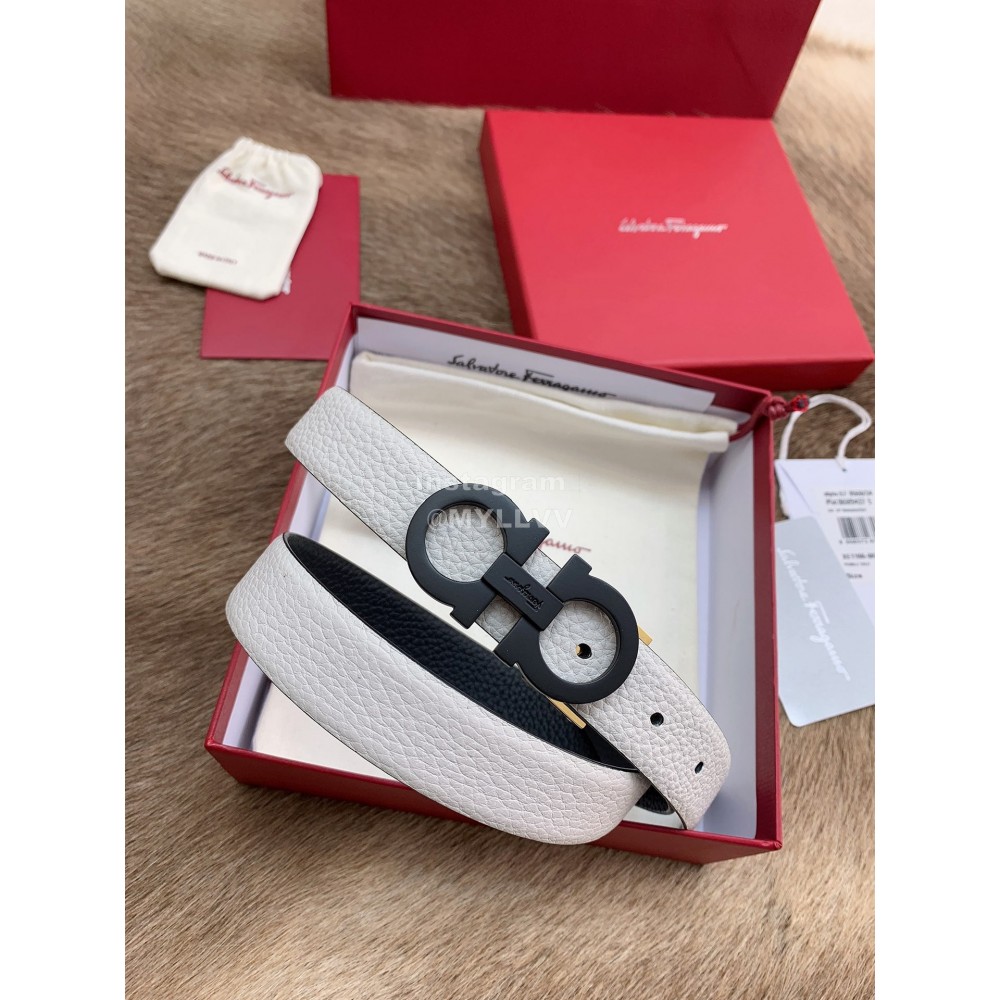 Ferragamo New Cowhide Pure Copper Buckle 25mm Belt For Women White