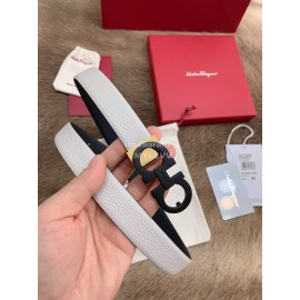 Ferragamo New Cowhide Pure Copper Buckle 25mm Belt For Women White