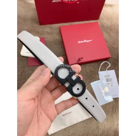 Ferragamo New Cowhide Pure Copper Buckle 25mm Belt For Women White