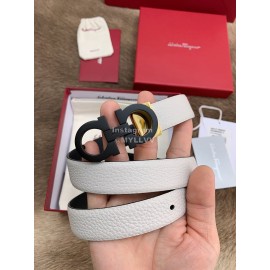 Ferragamo New Cowhide Pure Copper Buckle 25mm Belt For Women White