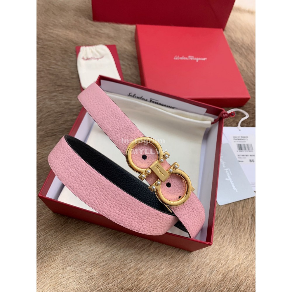 Ferragamo New Cowhide Pure Copper Buckle 25mm Belt For Women Pink