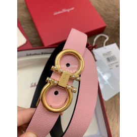 Ferragamo New Cowhide Pure Copper Buckle 25mm Belt For Women Pink