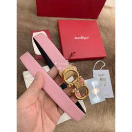 Ferragamo New Cowhide Pure Copper Buckle 25mm Belt For Women Pink