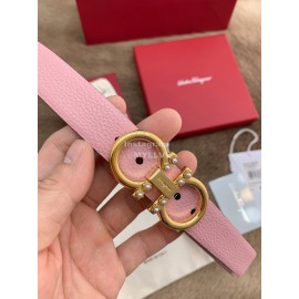 Ferragamo New Cowhide Pure Copper Buckle 25mm Belt For Women Pink