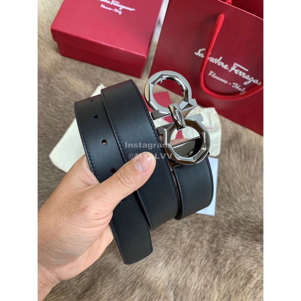 Ferragamo Fashion Cowhide Pure Copper Buckle 35mm Black Belt 