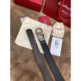 Ferragamo Fashion Cowhide Pure Copper Buckle 35mm Black Belt 